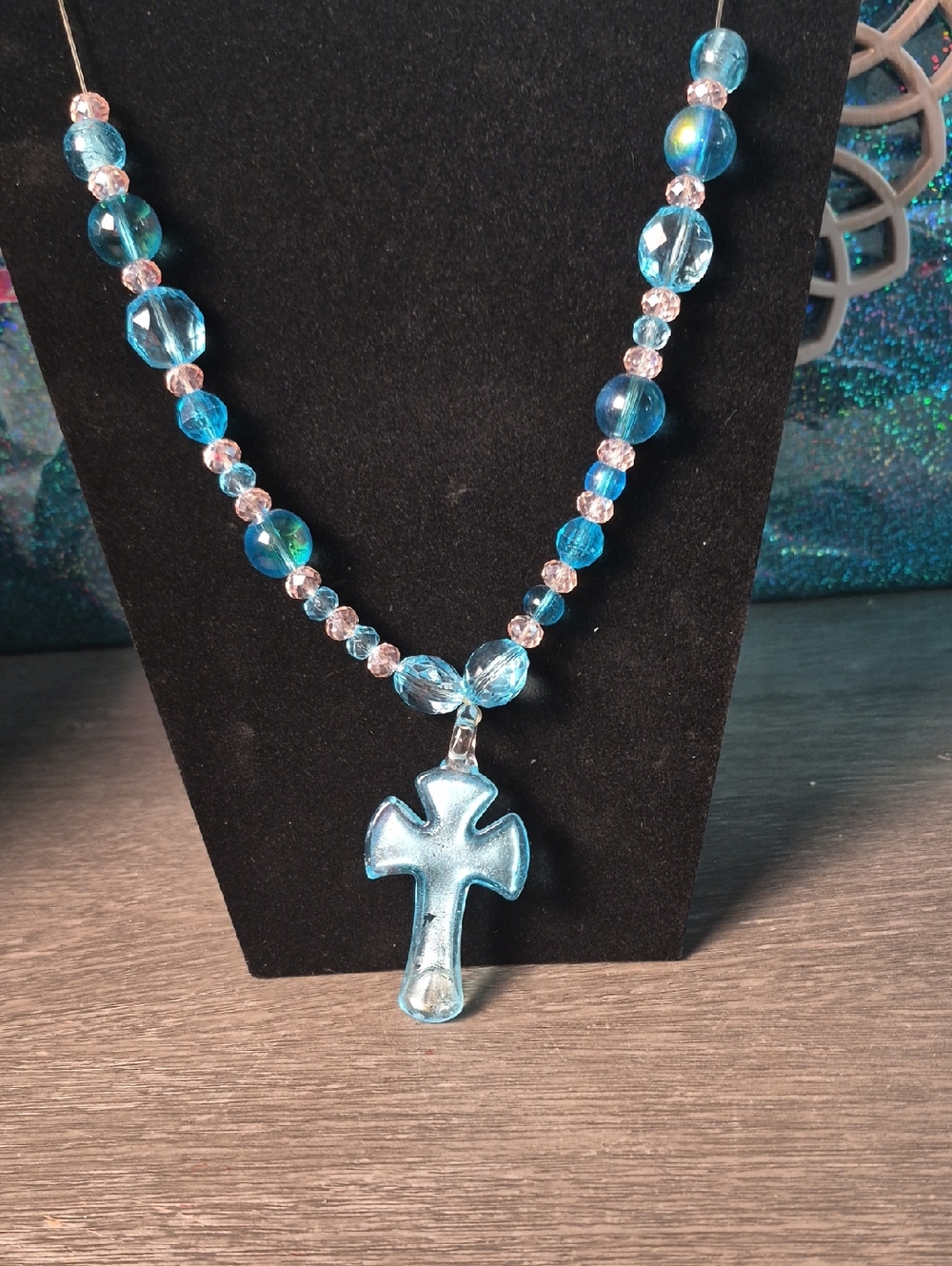 Blue Cross Pendant Beaded Necklace - Brand